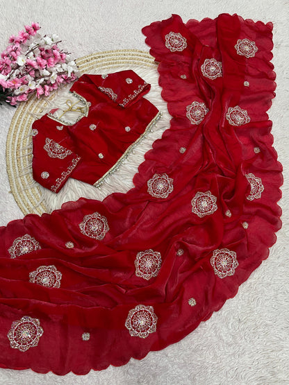 Fandy sattin Fabric With Brits Work Saree