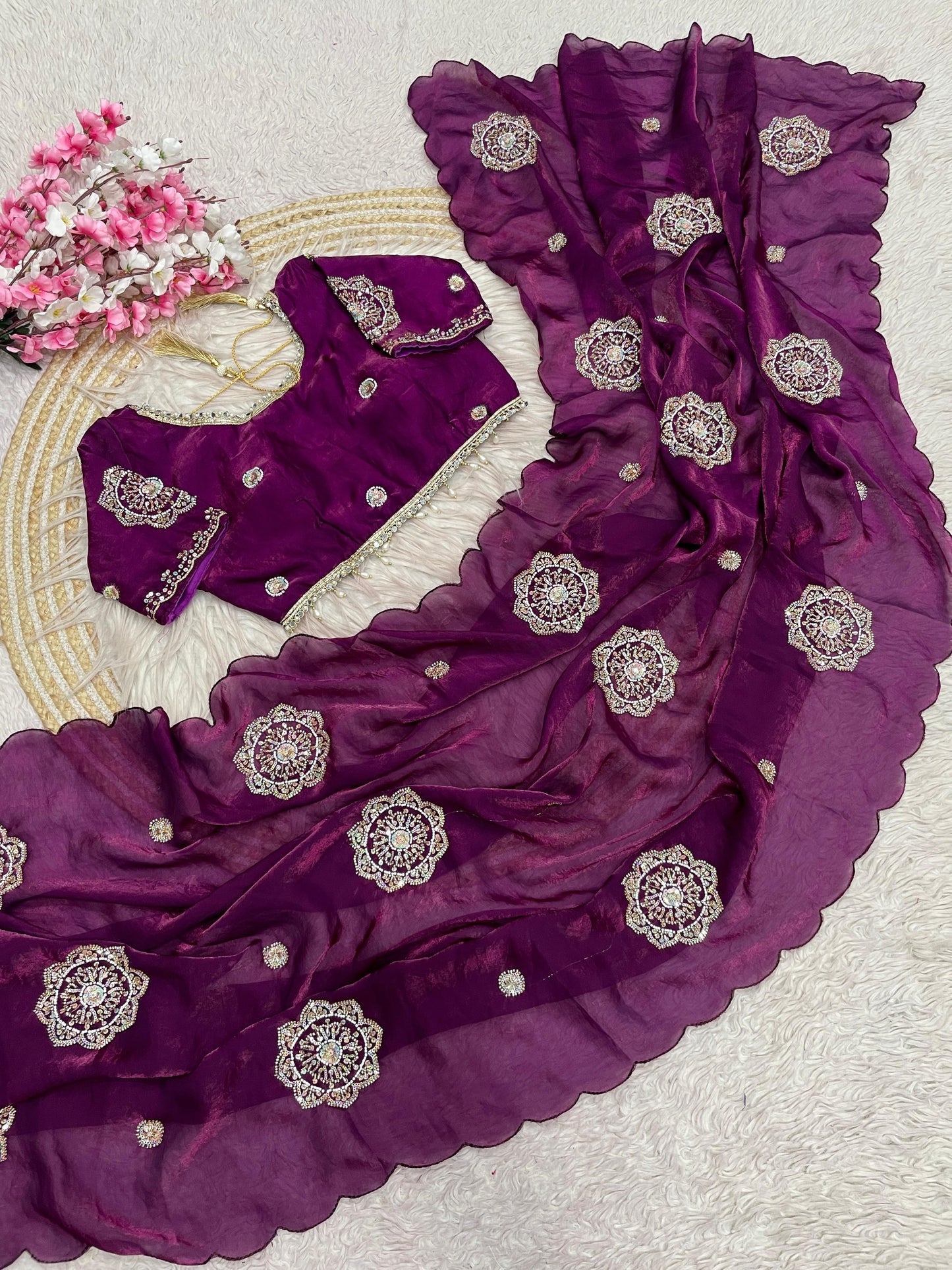 Fandy sattin Fabric With Brits Work Saree