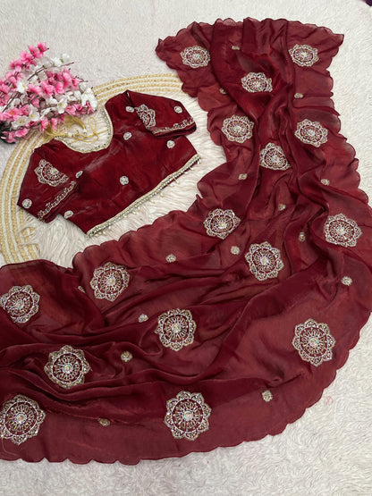 Fandy sattin Fabric With Brits Work Saree