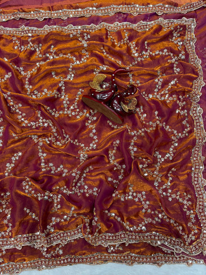Premium Beads Work Soft Space Silk Saree