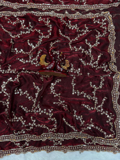 Premium Beads Work Soft Space Silk Saree