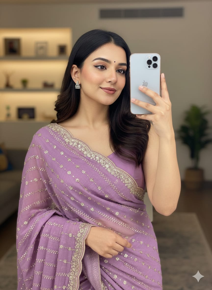 Premium Heavy Star Georgette Sequin Saree