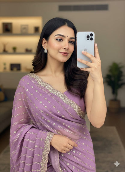 Premium Heavy Star Georgette Sequin Saree