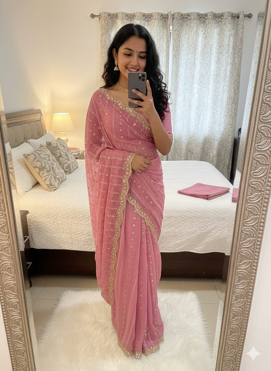 Premium Heavy Star Georgette Sequin Saree