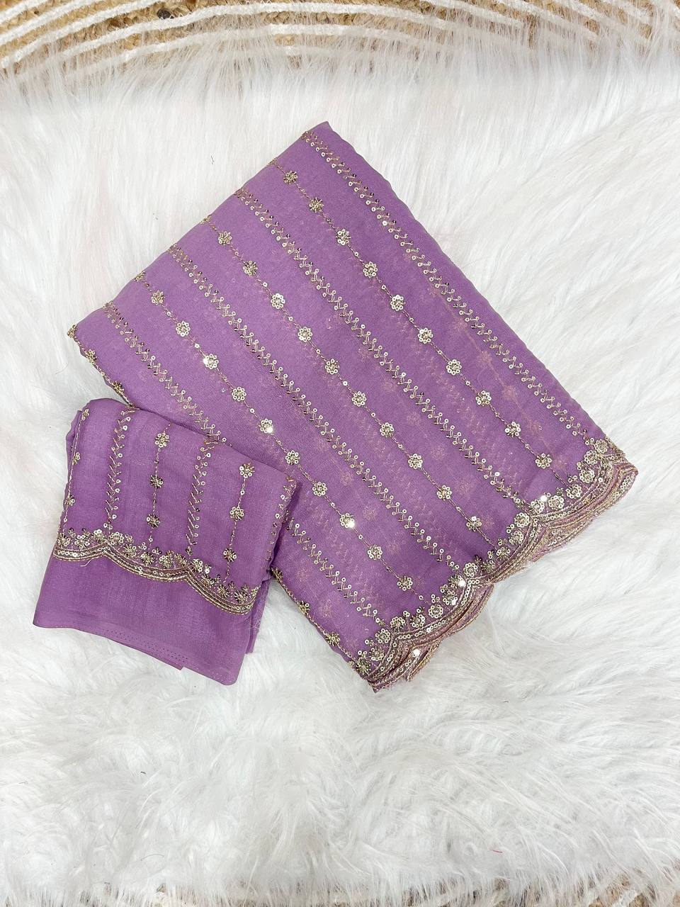 Premium Heavy Star Georgette Sequin Saree