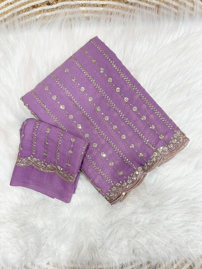 Premium Heavy Star Georgette Sequin Saree