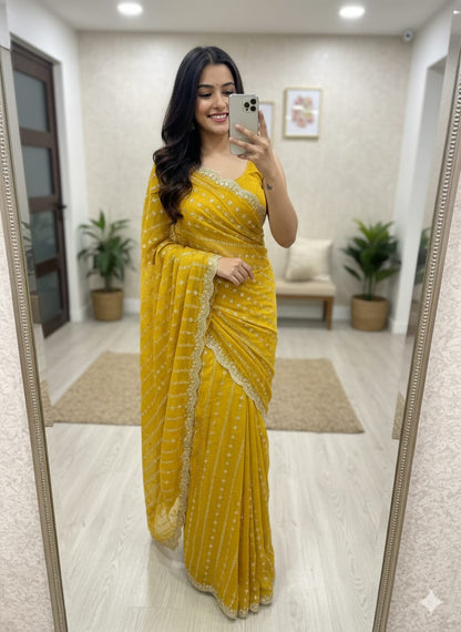 Premium Heavy Star Georgette Sequin Saree