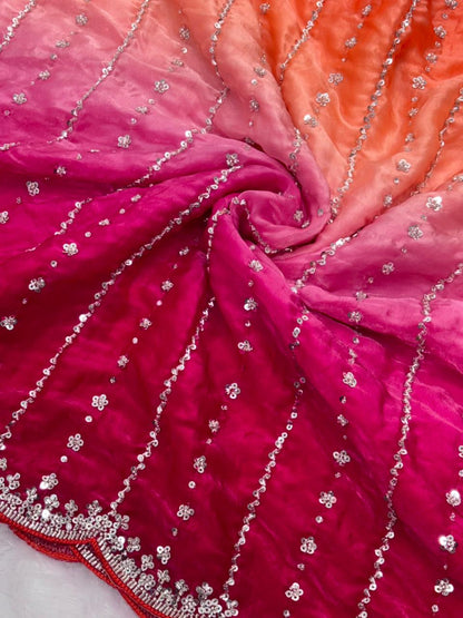 Luxurious Dual-Shade Space Silk Saree with Original Bead Work