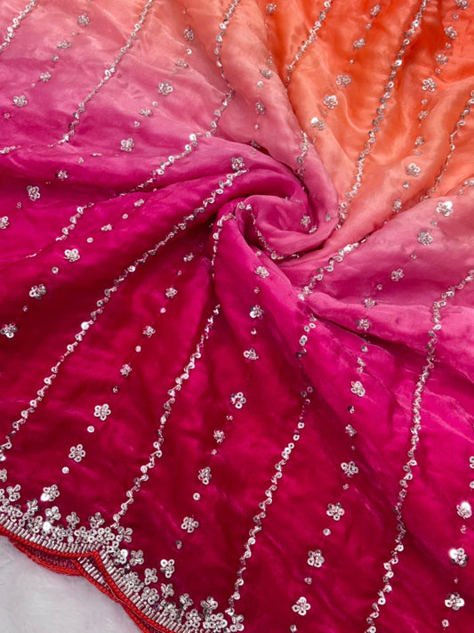 Luxurious Dual-Shade Space Silk Saree with Original Bead Work