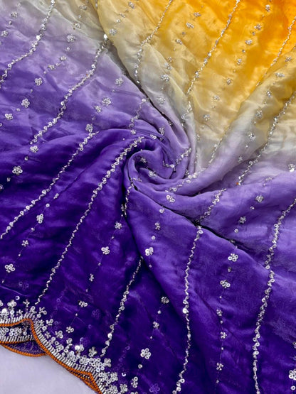 Luxurious Dual-Shade Space Silk Saree with Original Bead Work