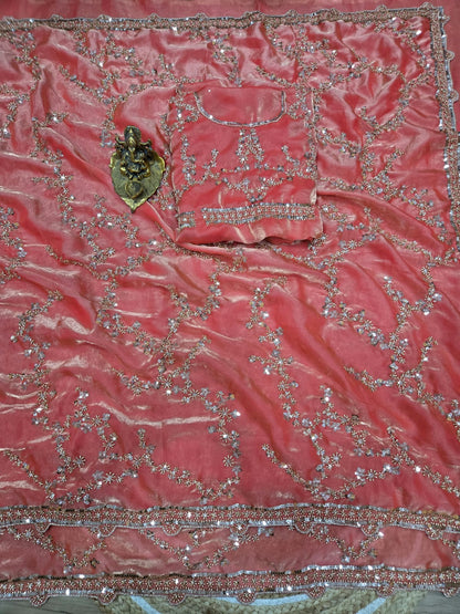 Premium Space Silk Saree with Original Beads Work