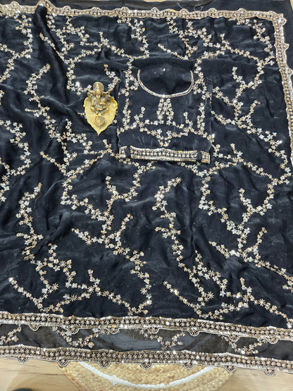 Premium Space Silk Saree with Original Beads Work