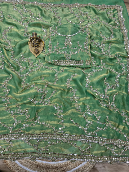 Premium Space Silk Saree with Original Beads Work