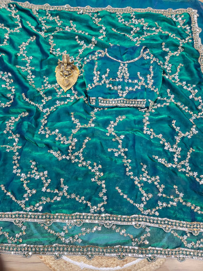 Premium Space Silk Saree with Original Beads Work