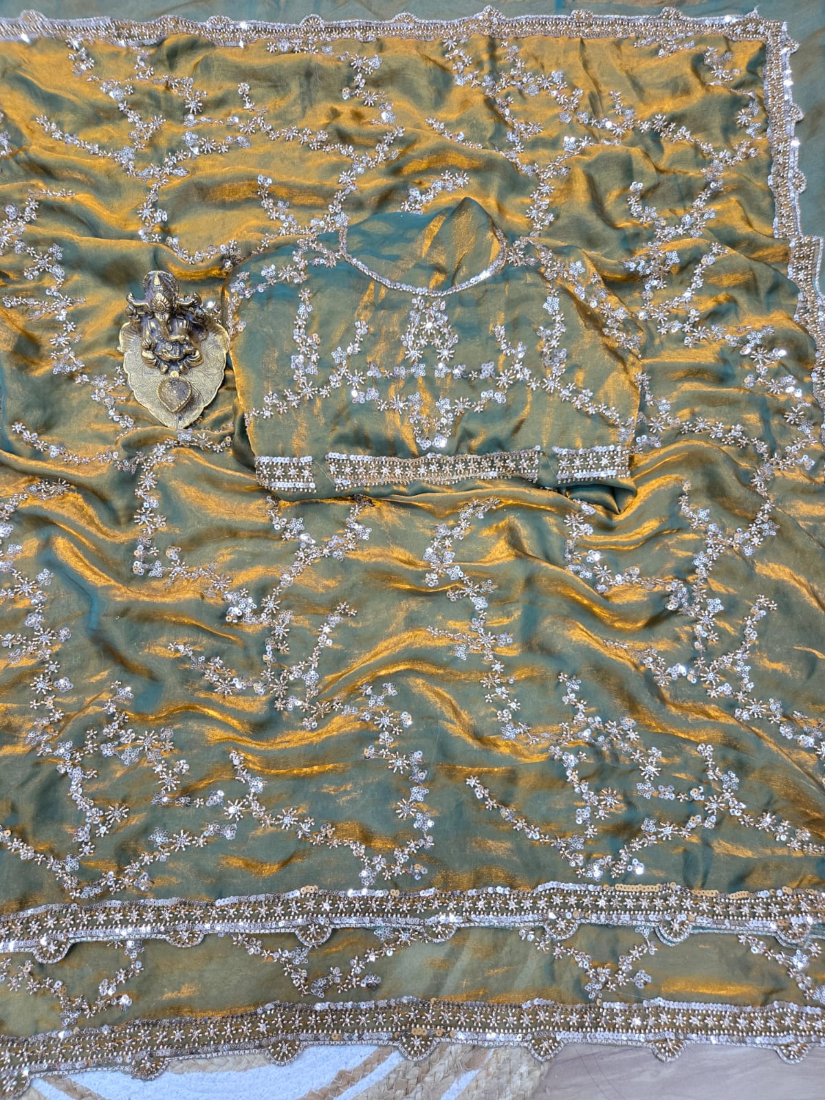 Premium Space Silk Saree with Original Beads Work