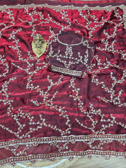 Premium Space Silk Saree with Original Beads Work