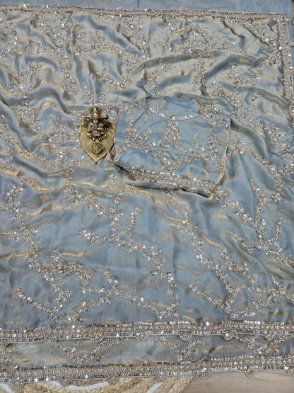 Premium Space Silk Saree with Original Beads Work