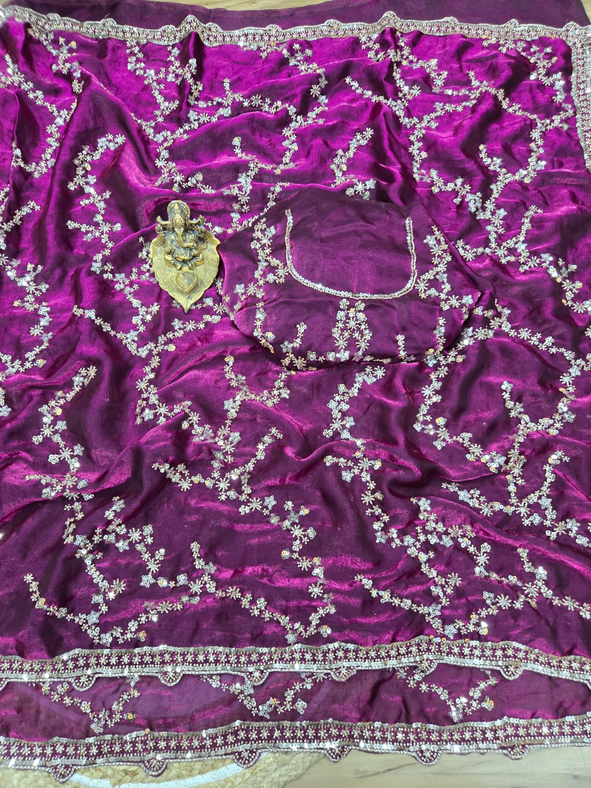 Premium Space Silk Saree with Original Beads Work