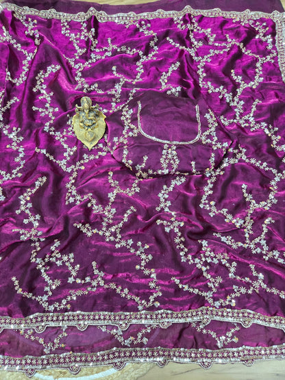 Premium Space Silk Saree with Original Beads Work