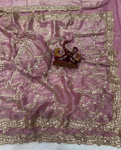 Premium Soft Space Silk Saree with Sequins Embroidery Work