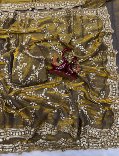 Premium Soft Space Silk Saree with Sequins Embroidery Work