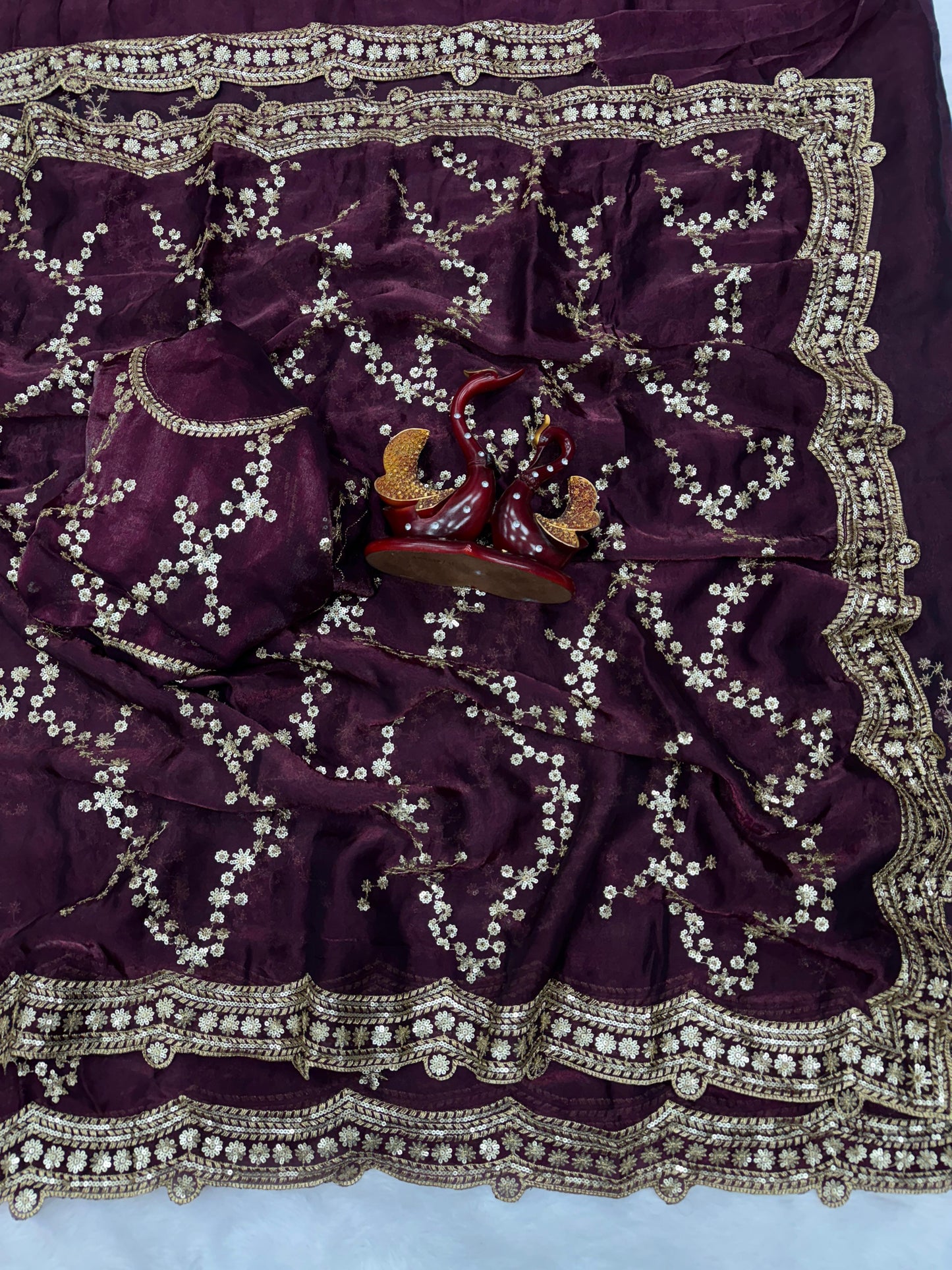 Premium Soft Space Silk Saree with Sequins Embroidery Work