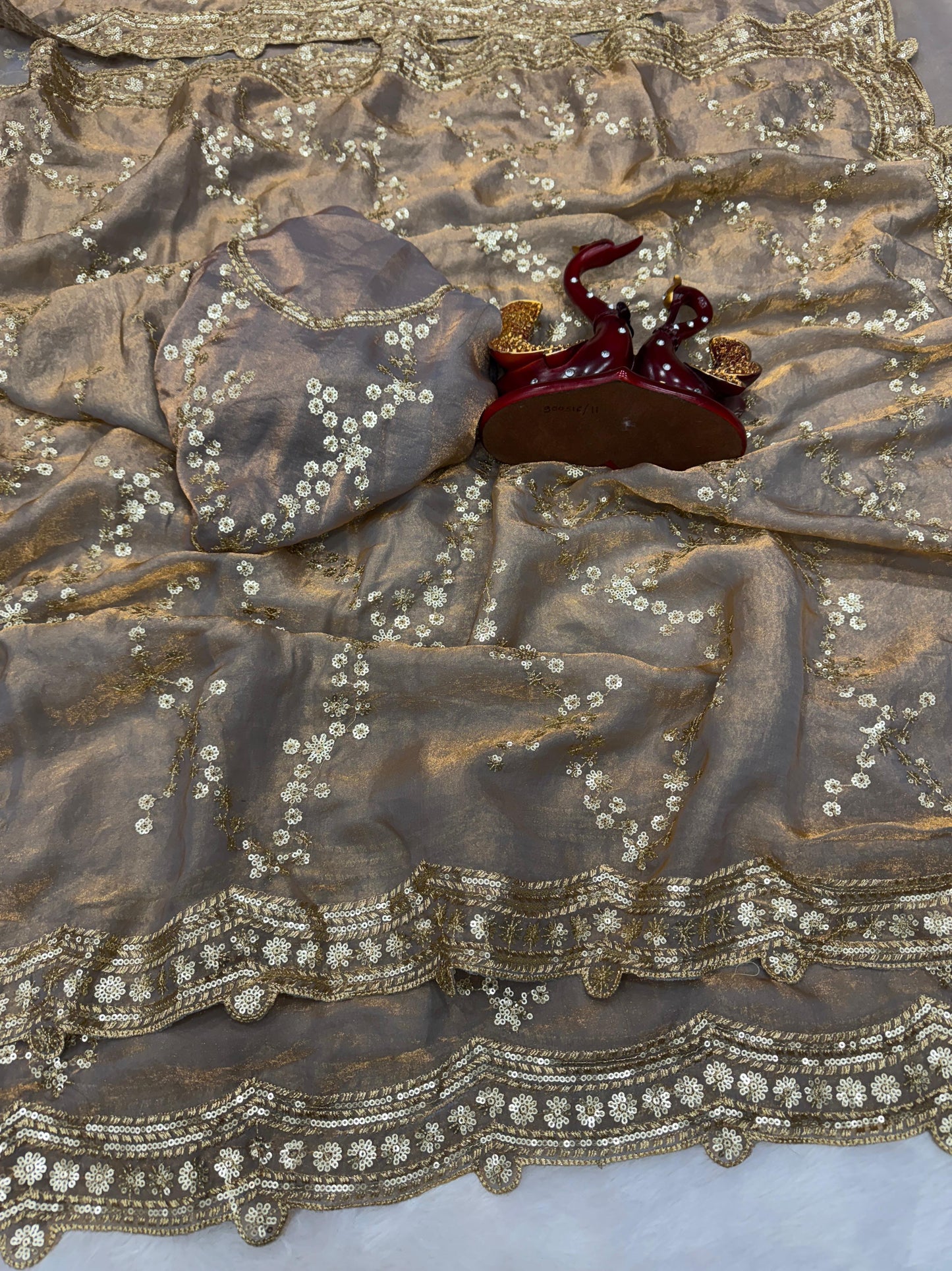 Premium Soft Space Silk Saree with Sequins Embroidery Work