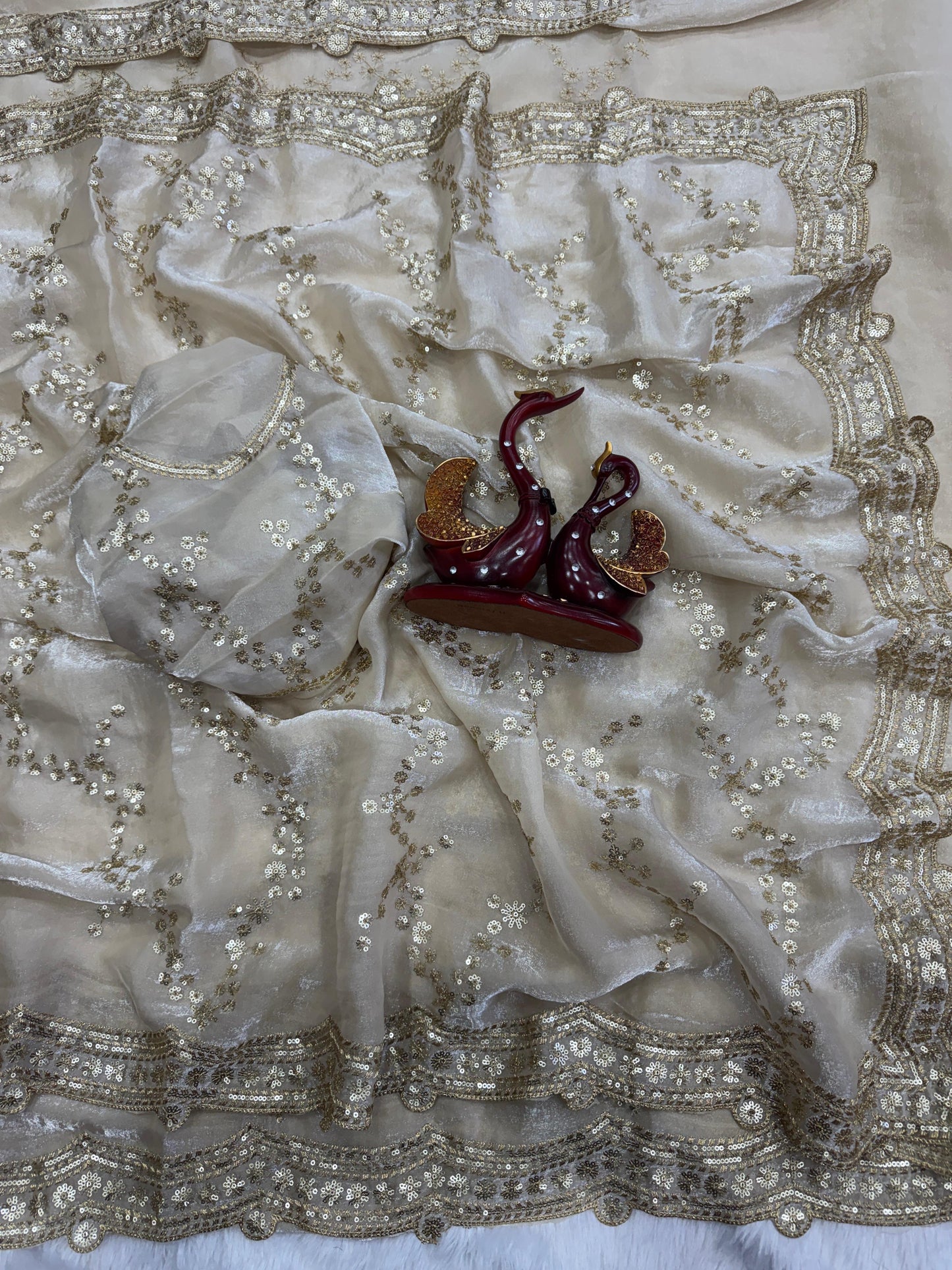 Premium Soft Space Silk Saree with Sequins Embroidery Work