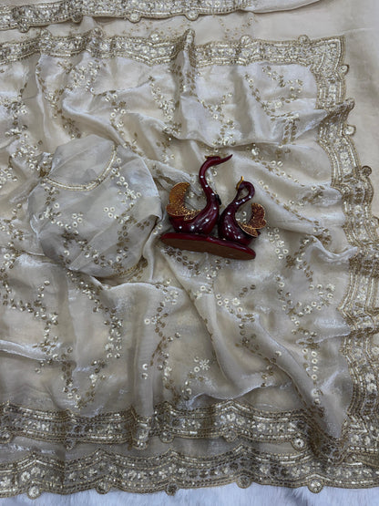 Premium Soft Space Silk Saree with Sequins Embroidery Work