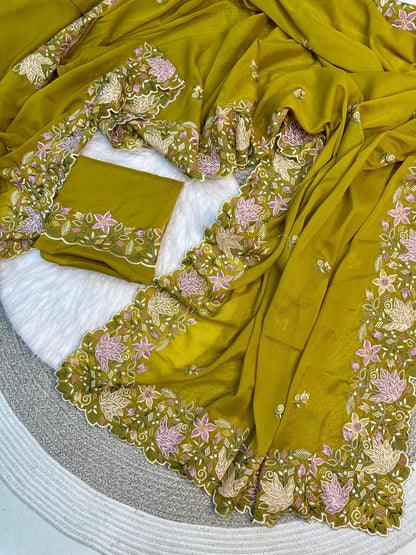 Star Georgette Saree with Embroidery Work