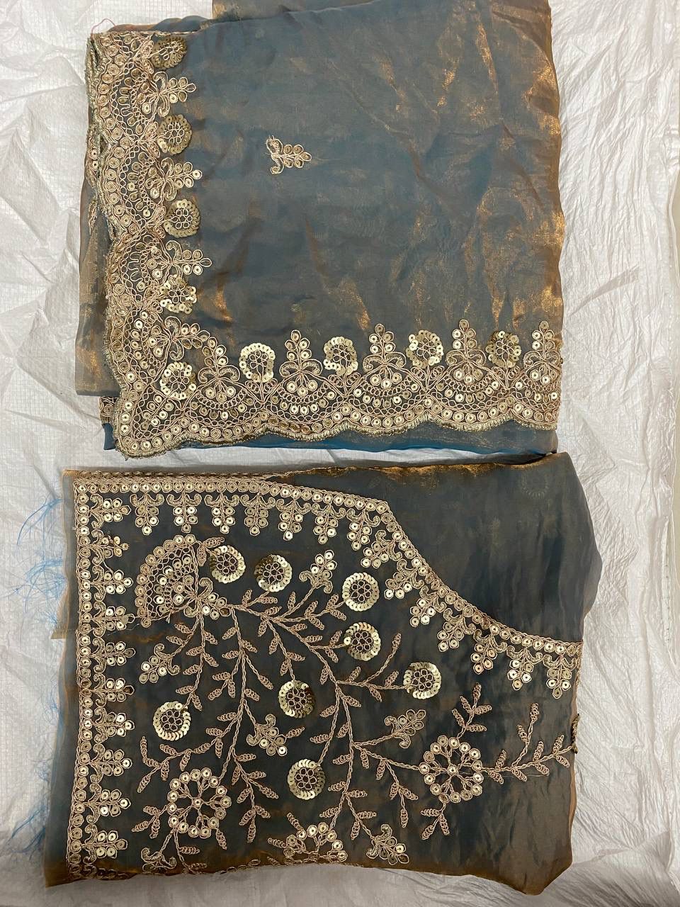 Premium Heavy Fox Blooming Saree With Exquisite Sequins & Cording Embroidery work