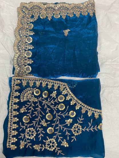 Premium Heavy Fox Blooming Saree With Exquisite Sequins & Cording Embroidery work