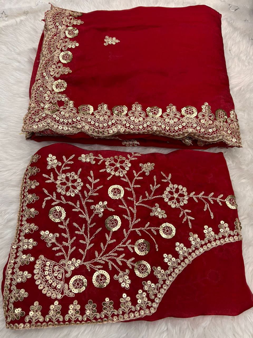 Premium Heavy Fox Blooming Saree With Exquisite Sequins & Cording Embroidery work