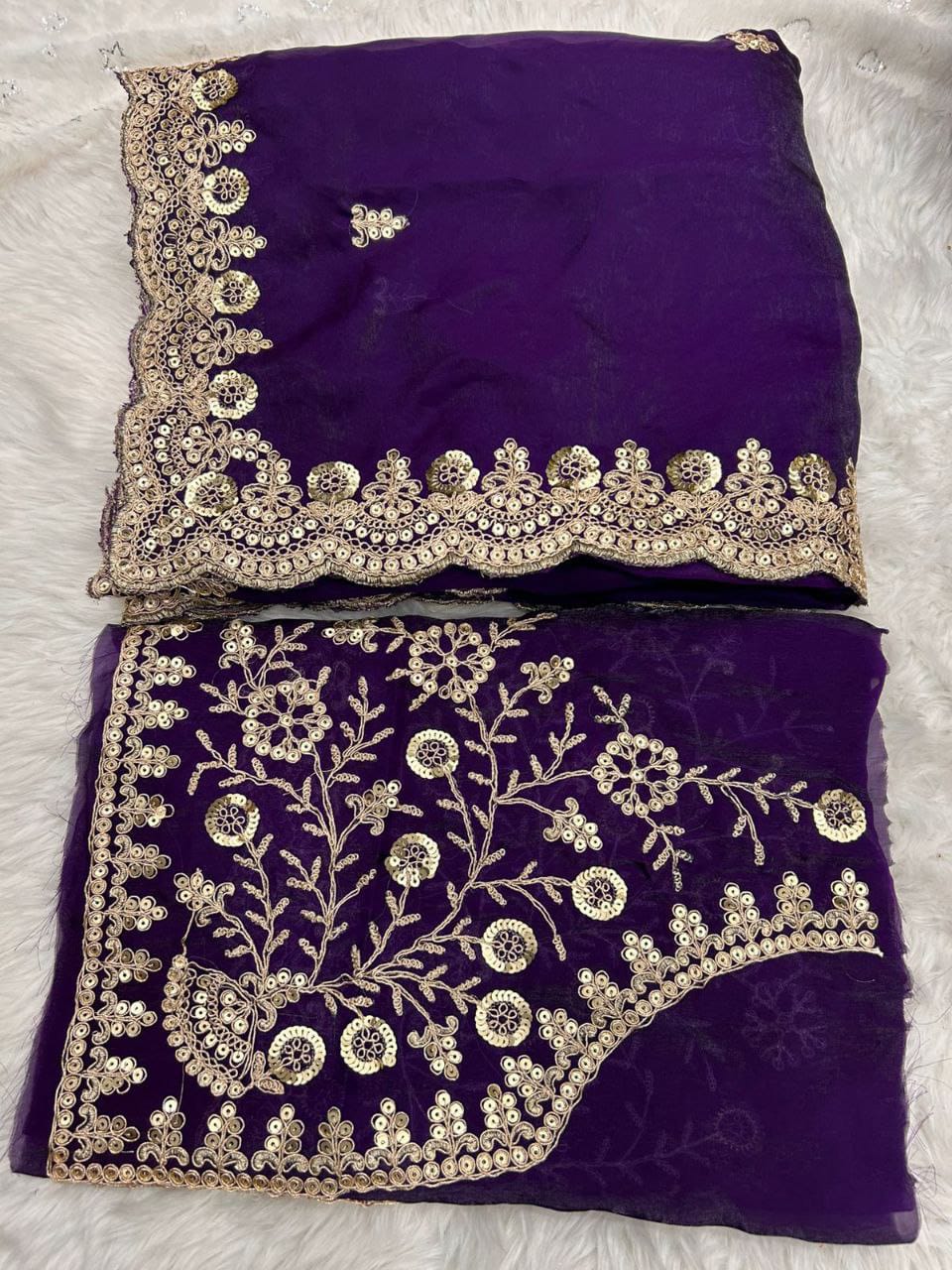 Premium Heavy Fox Blooming Saree With Exquisite Sequins & Cording Embroidery work