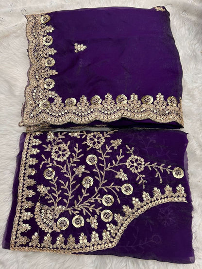 Premium Heavy Fox Blooming Saree With Exquisite Sequins & Cording Embroidery work