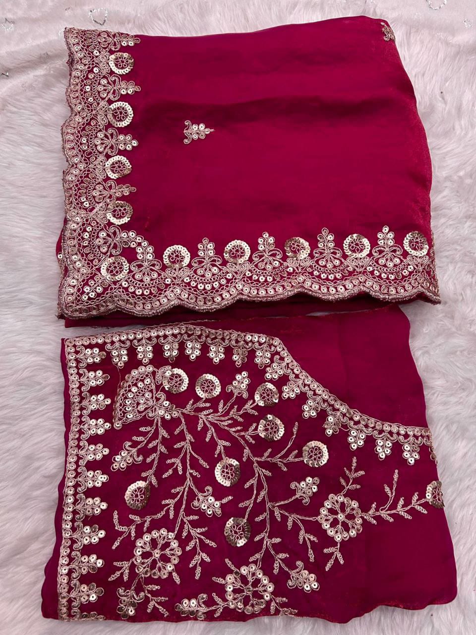 Premium Heavy Fox Blooming Saree With Exquisite Sequins & Cording Embroidery work