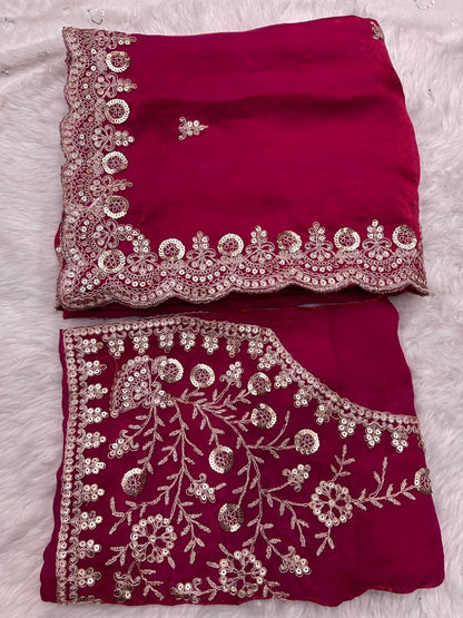 Premium Heavy Fox Blooming Saree With Exquisite Sequins & Cording Embroidery work