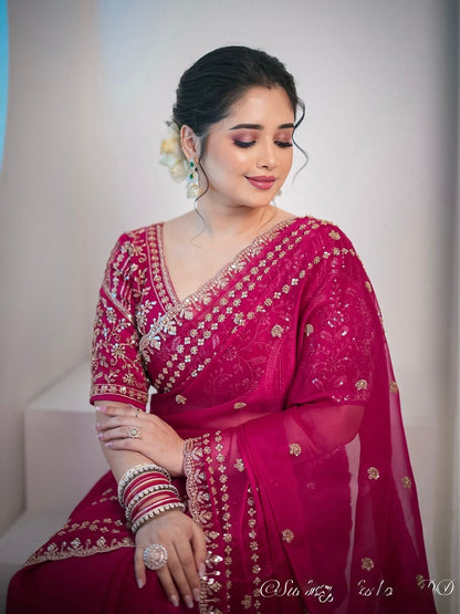 Premium Space Silk Saree with Sequin & Zari Embroidery