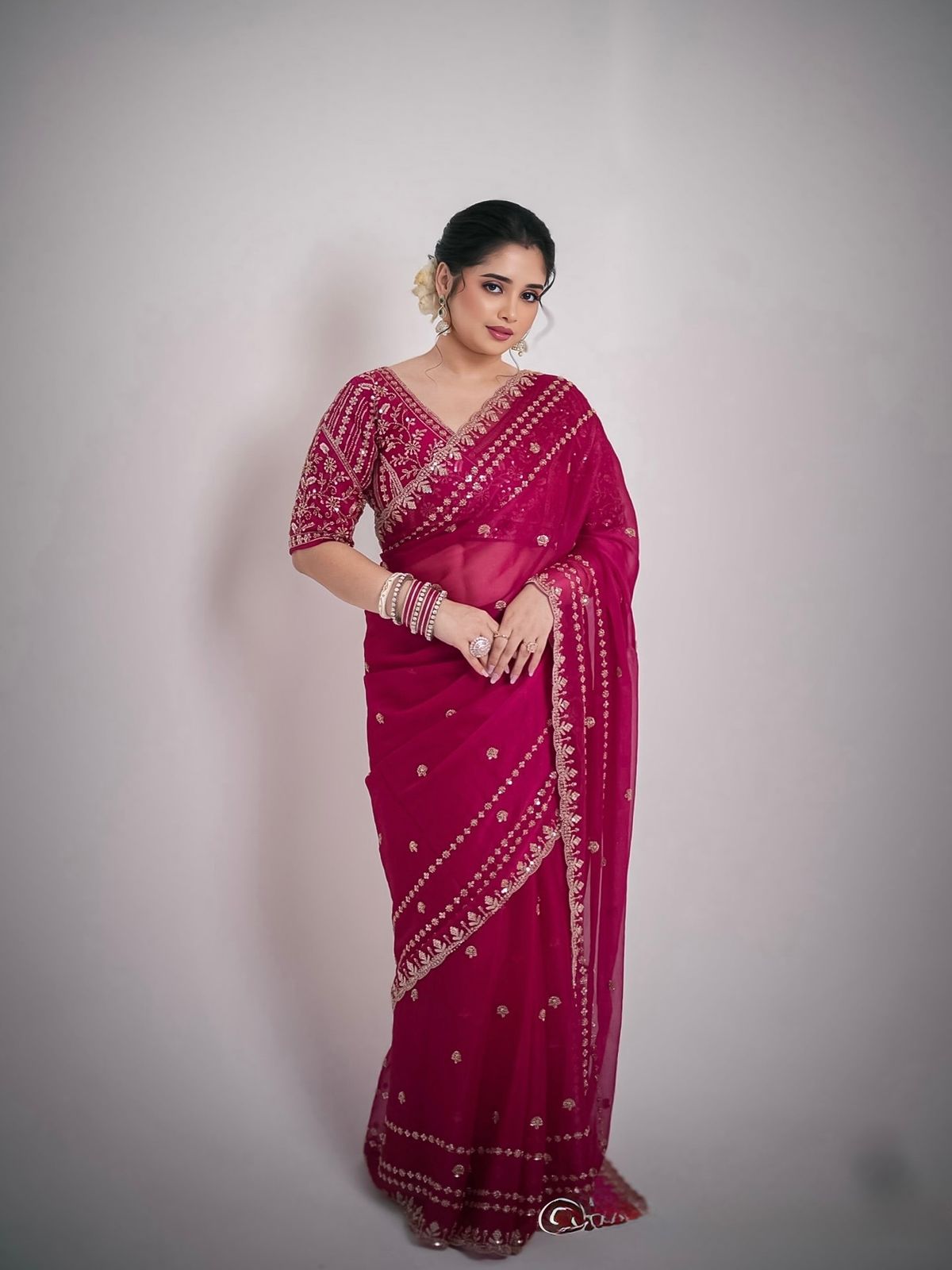 Premium Space Silk Saree with Sequin & Zari Embroidery