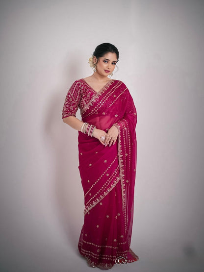 Premium Space Silk Saree with Sequin & Zari Embroidery
