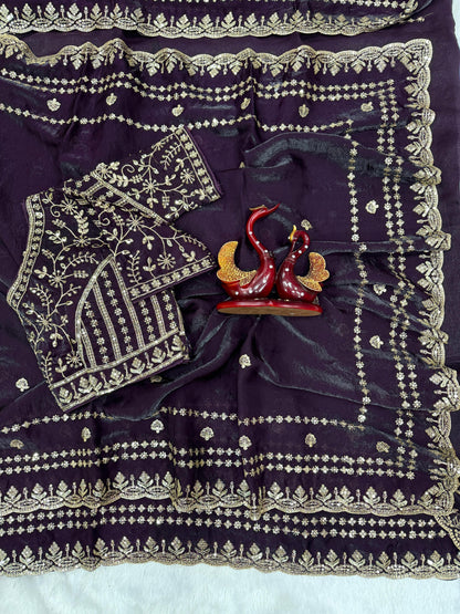 Premium Space Silk Saree with Sequin & Zari Embroidery