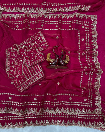 Premium Space Silk Saree with Sequin & Zari Embroidery