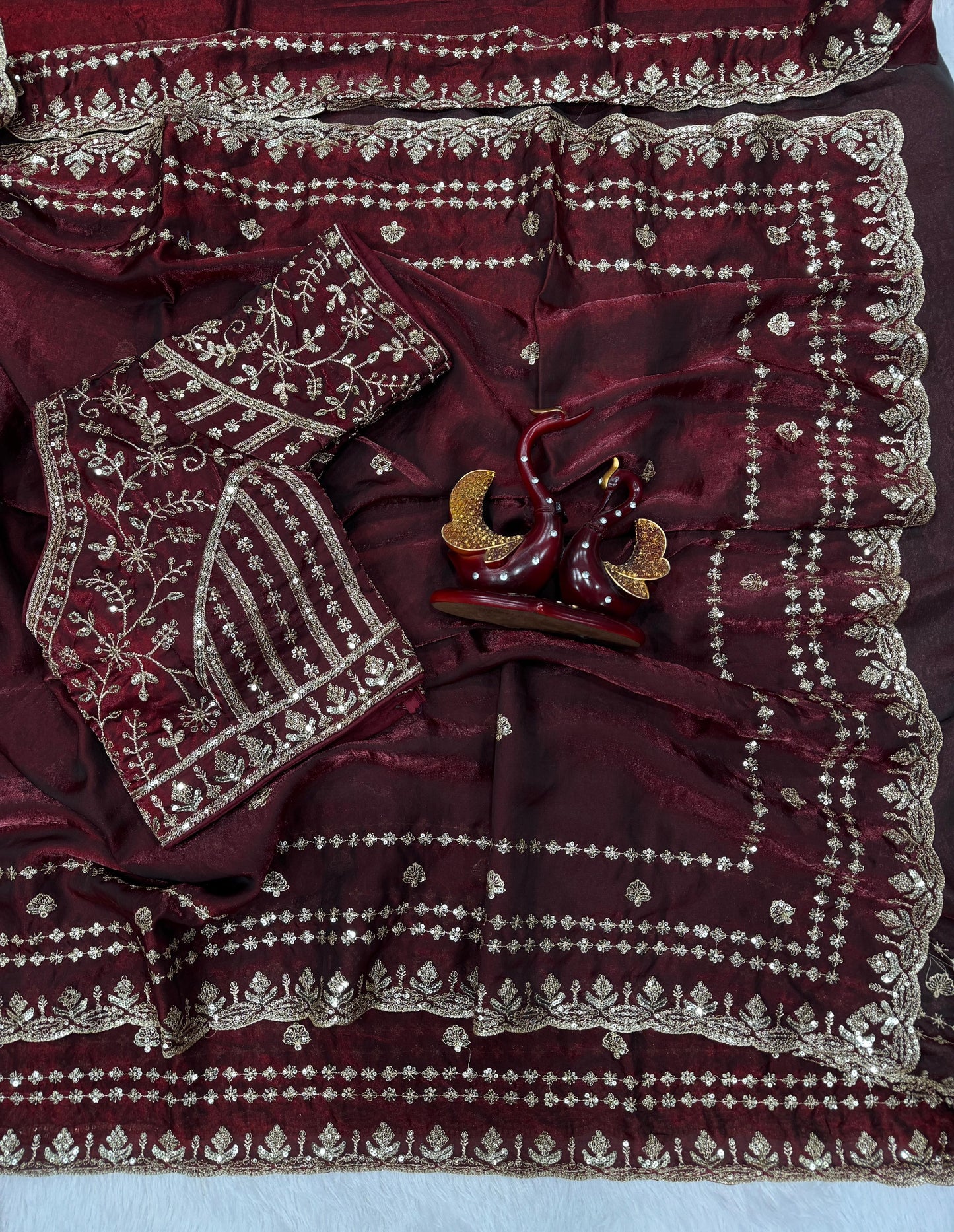 Premium Space Silk Saree with Sequin & Zari Embroidery