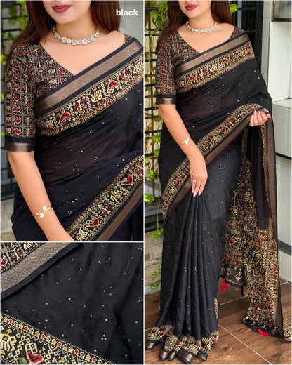 Designer Ajrakh Printed Mul Cotton Saree – Effortless Elegance with Vibrant Charm