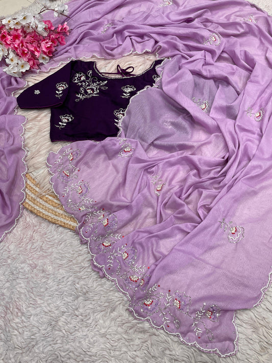 Bollywood Trending Chiffon Karsh Saree with Khatli Handwork