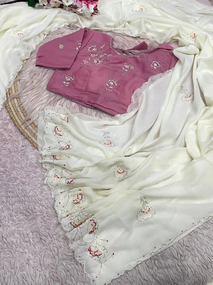 Bollywood Trending Chiffon Karsh Saree with Khatli Handwork