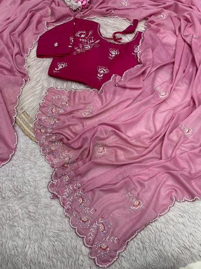 Bollywood Trending Chiffon Karsh Saree with Khatli Handwork