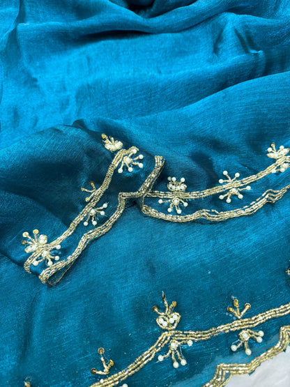 Designer Frendy Chiffon Saree with Katdana & Pearl Handwork