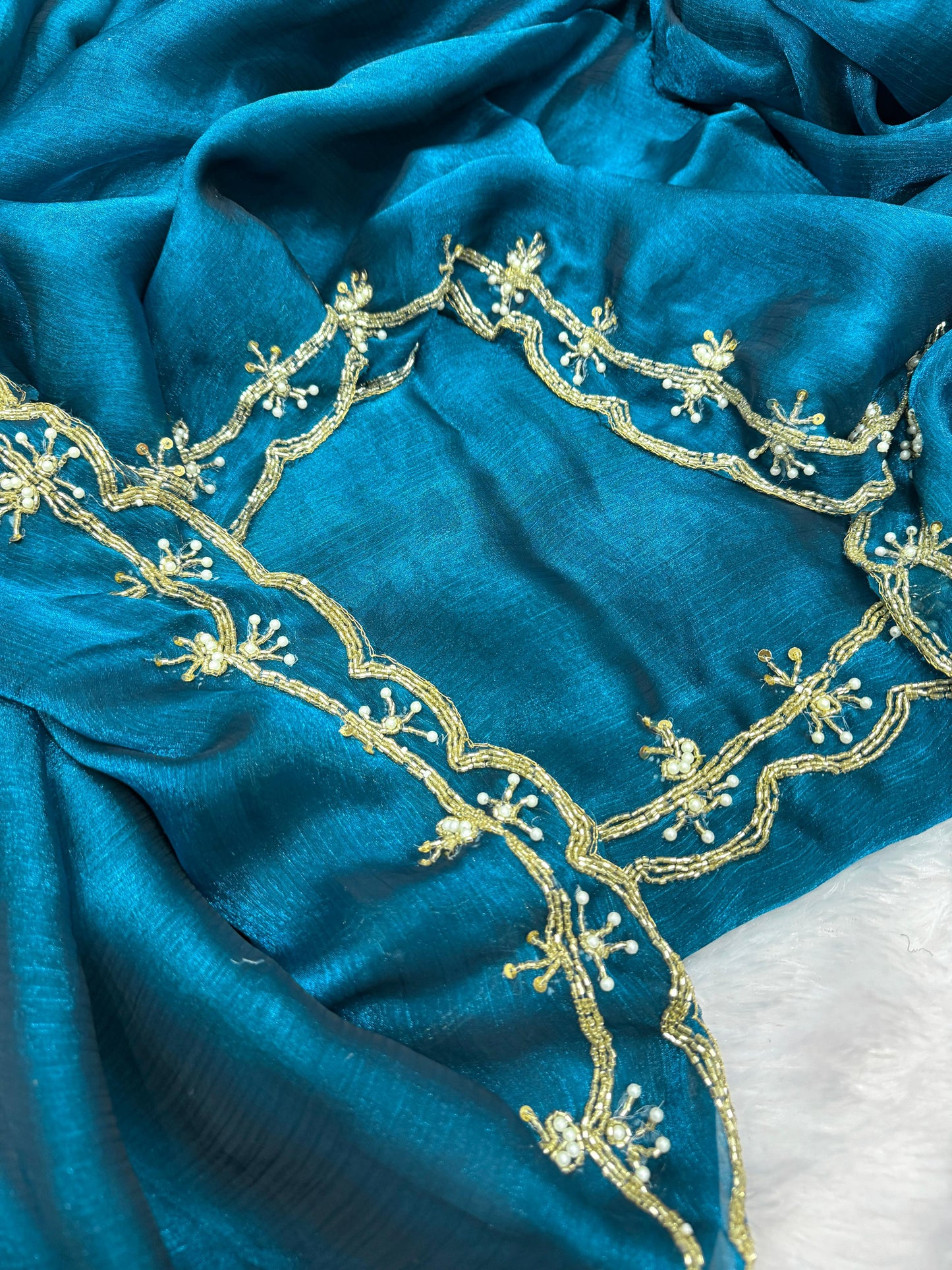 Designer Frendy Chiffon Saree with Katdana & Pearl Handwork