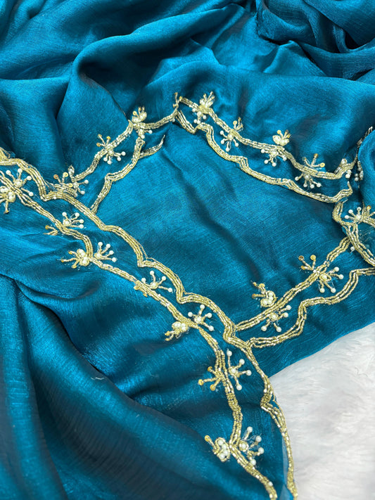 Designer Frendy Chiffon Saree with Katdana & Pearl Handwork